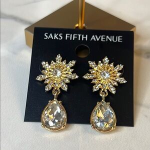 Saks Fifth Avenue Gold Crystal Teardrop Earrings